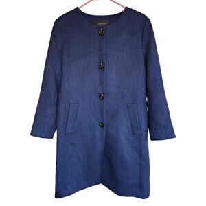 Ann Taylor Coat Blue Wool Blend Collarless Round Neck Buttons Back Vent Lined S
